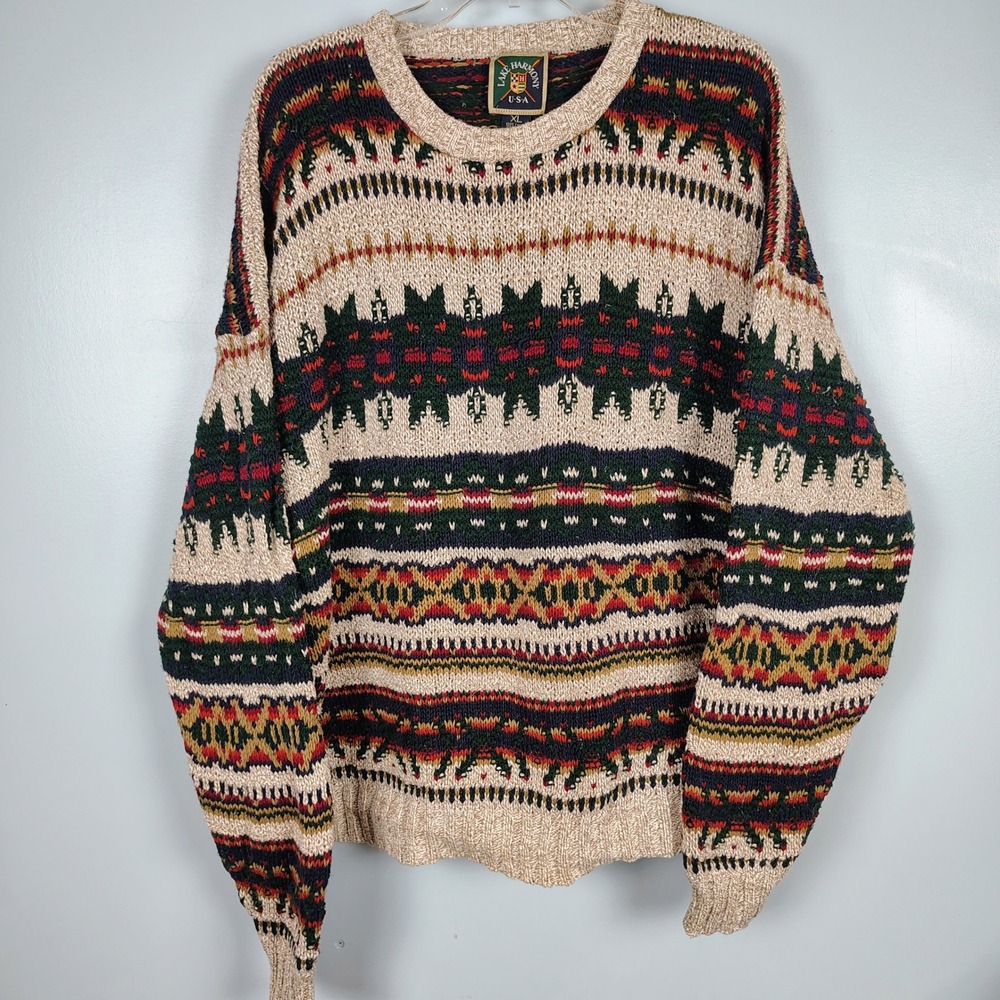 Lake Harmony Mens XL Fair Isle Knit Sweater Multicolor Cotton Gorpcore Heritage